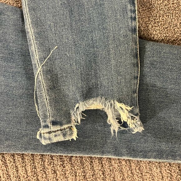 Blue jeans, straight leg, distressed bottoms - Picture 4 of 5